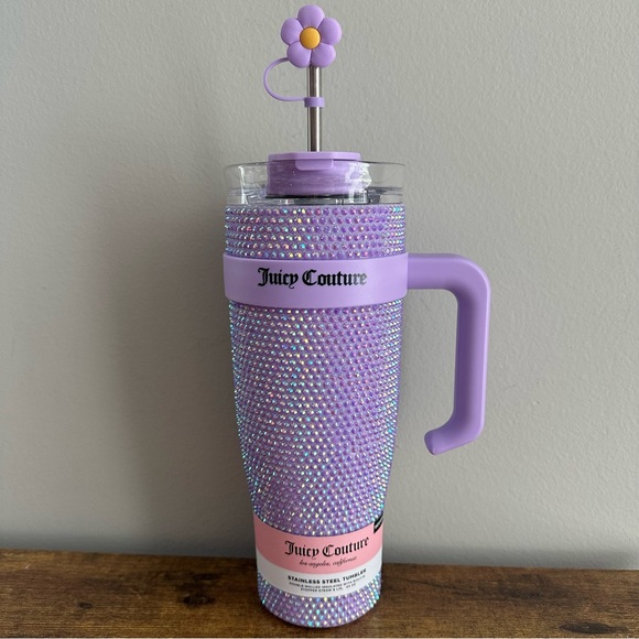 NWT Juicy Couture Rhinestone Studded Lilac Purple 40 oz Tumbler Cup JC Straw - Picture 1 of 6